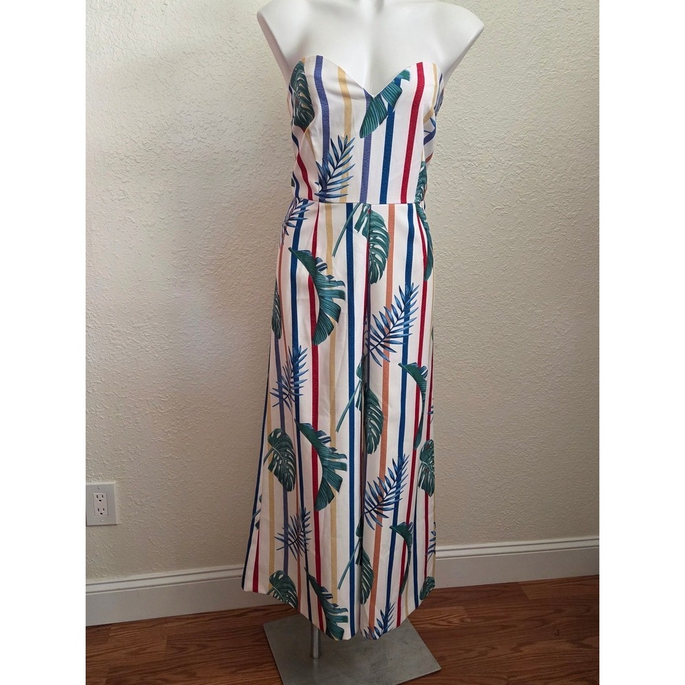 Fashion Nova Vacay To The Tropics Jumpsuit XL Green Stripe Tropical‎ Strapless